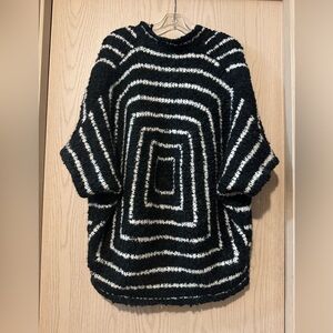 Chico's Black and White Geometric Square Knit Dolman Sleeve Cardigan size 2/L